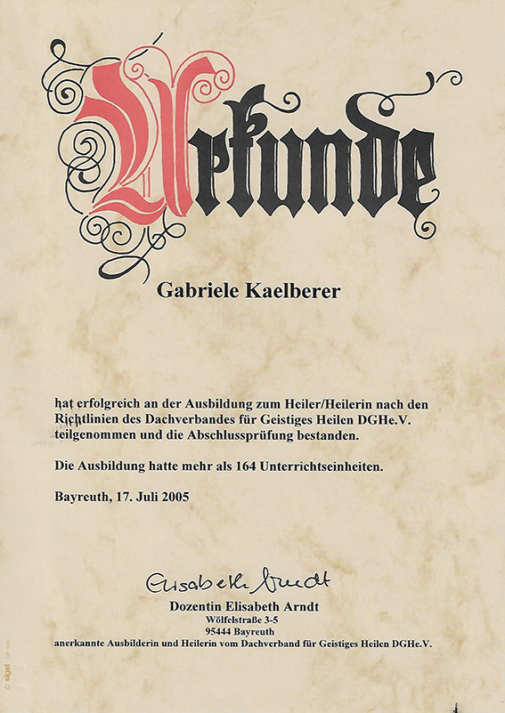 Urkunde-Heilerin Urkunde-Heilerin Kälberer